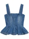 Msgm Denim Peplum Ruffle Sleeveless Square Wide Top