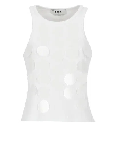 Msgm White Top With Maxi Paillettes