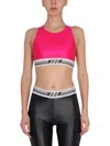 Msgm Fuchsia Logo Round Neck Top In Pink