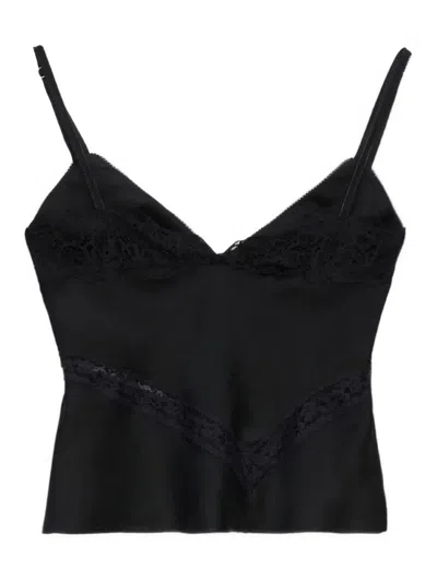 Msgm V Neck Peplum Top Spaghetti Straps Lace In Black