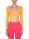 Msgm Wrap Knitted Crop Top In Orange