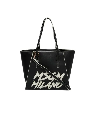 Msgm Top Handle Logo Bag In Black