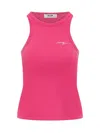 Msgm Embroidered-logo Ribbed Tank Top In Pink
