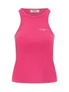 Msgm Embroidered-logo Ribbed Tank Top In Pink