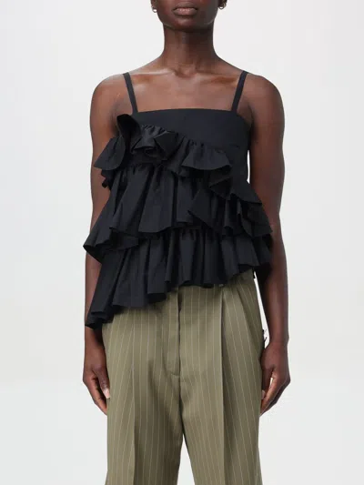 Msgm Ruches Tops With Asymmetric Hem And Ruffle In Black