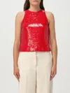 Msgm Cardinal Red Sequin-embellished Sleeveless Top In Red