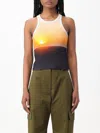 Msgm Ribbed Sleeveless Top With Print In Yellow Cream