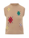 Msgm Diamond-pattern Sleeveless Top In Brown