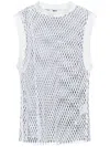 Msgm Net Knit Tank Top With Raw-cut Hem In White
