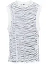 Msgm Net Knit Tank Top With Raw-cut Hem In White