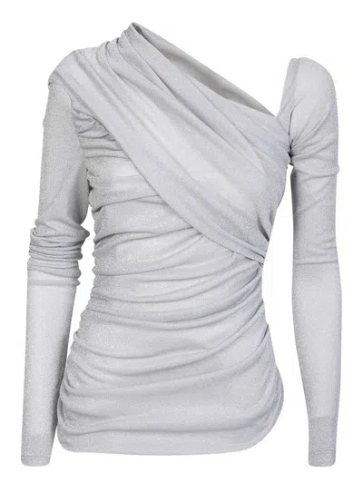 Msgm White Asymmetrical Blouse In Silver