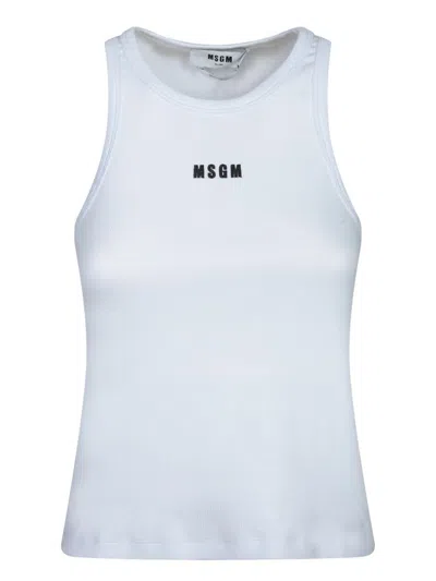 Msgm Logo Racerback Ribbed Slim Fit Tops In White
