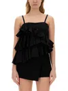 Msgm Ruches Tops With Asymmetric Hem And Ruffle In Black
