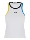 Msgm White Ribbed Top With Logo Embroidered On The Front In White