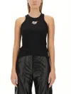Msgm Fitted Sleeveless Ribbed Cotton Top With Embroidered Detail In Black