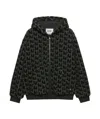 Msgm Towelled Finish Logo-patterned Zipped Hoodie In Black