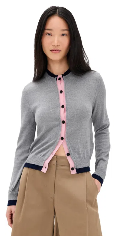 Msgm Trim Wool Cardigan Grey/blue/pink In Multi