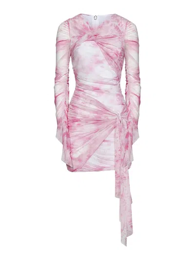 Msgm Sheer Sleeve Mini Dress Tie-dye Pattern In Pink