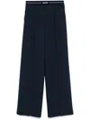 Msgm Blue Wool Trousers With Elastic Waistband And Logo In Blue