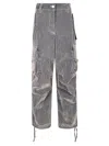 Msgm Flock Denim High-waisted Cargo Jeans In Grey