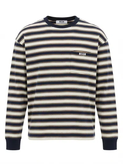 Msgm Long-sleeved Striped T-shirt In Neutral