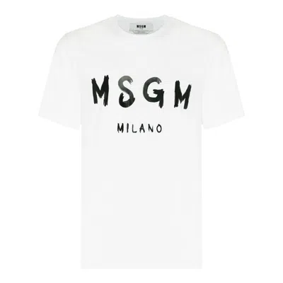Msgm Tshirt Con Logo Pennellato In White