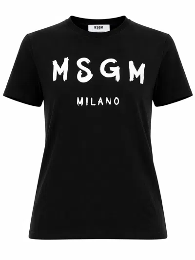 Msgm T-shirt Con Logo Pennellato In Black