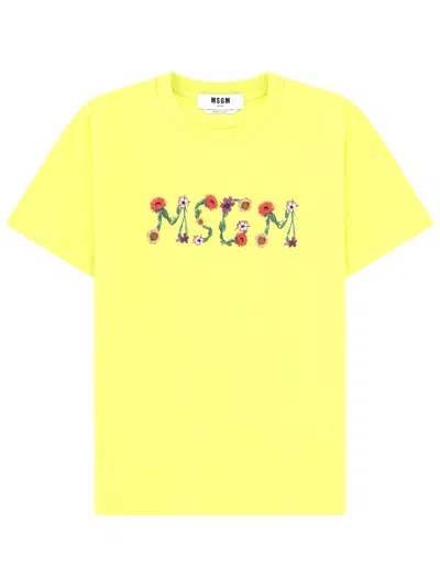 Msgm T-shirt Con Logo In Yellow