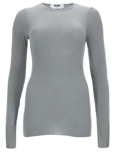 Msgm Knit Sweater Long Sleeves Crew Neck Ribbed In Gray