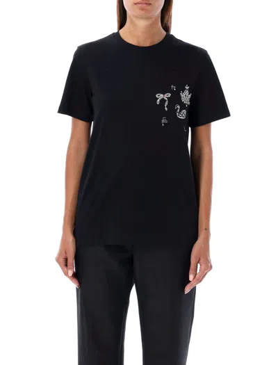 Msgm Embroidered Graphic Crew Neck Top In Black