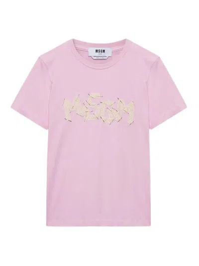 Msgm T-shirt With Decoration In Pink