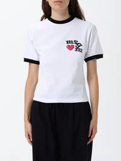 MSGM MSGM SLIM FIT COTTON T-SHIRT WITH LOGO PRINT AND CONTRAST TRIMS,I68259001