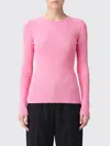 Msgm Ribbed Long Sleeve Stretch T-shirt In Pink