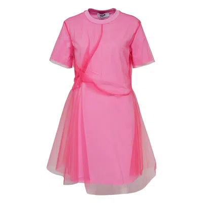 Msgm Tulle Mesh Dress In Pink
