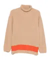 Msgm Turtleneck Sweater With Contrast Hem And Long Sleeves In Nude