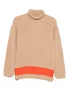 Msgm Turtleneck Sweater With Contrast Hem And Long Sleeves In Brown