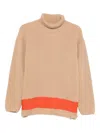 Msgm Turtleneck Sweater With Contrast Hem And Long Sleeves In Brown