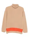 Msgm Turtleneck Sweater With Contrast Hem And Long Sleeves In Neutral