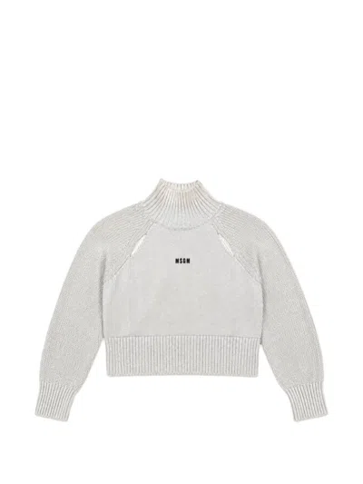 Msgm Kids' Turtleneck Sweater With Logo In White