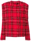 Msgm Checked Tweed Jacket In Red