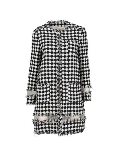 Pre-owned Msgm Tweed Frayed Coat In Black