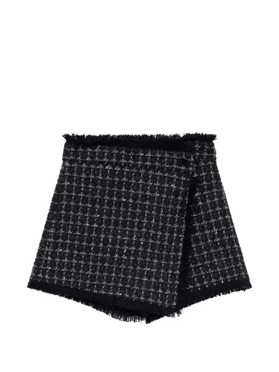 Msgm Tweed Frayed-edge Shorts In Black