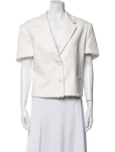 Pre-owned Msgm Tweed Pattern Blazer In White