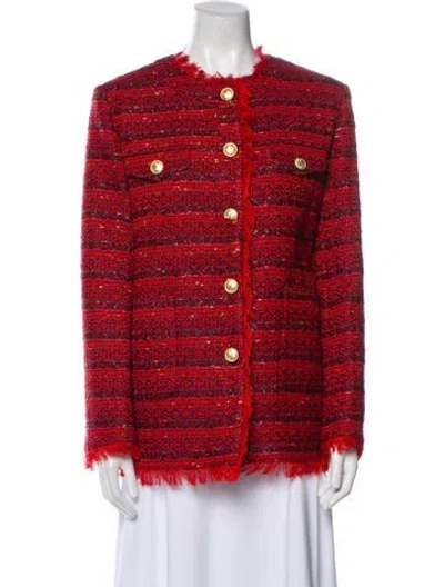 Pre-owned Msgm Tweed Pattern Evening Jacket In Red