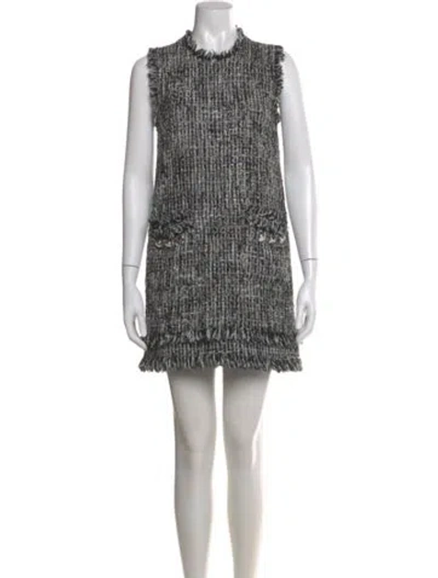 Pre-owned Msgm Tweed Pattern Mini Dress In Black