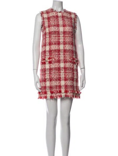 Pre-owned Msgm Tweed Pattern Mini Dress In Red