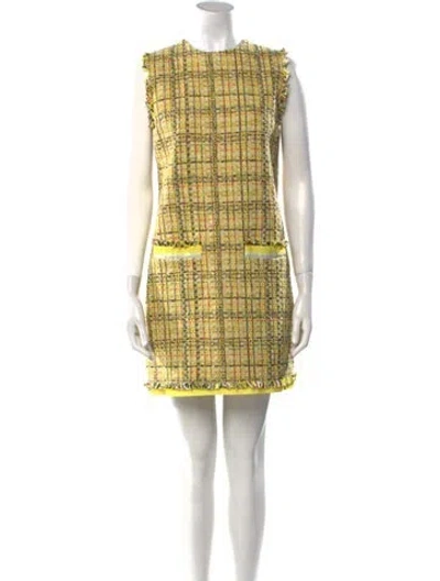 Pre-owned Msgm Tweed Pattern Mini Dress In Yellow
