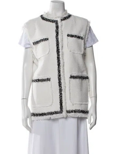 Pre-owned Msgm Tweed Pattern Vest In White