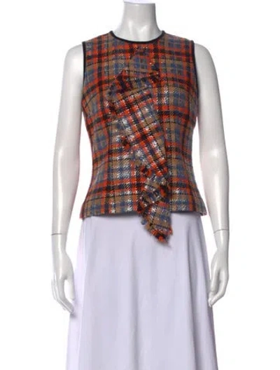 Pre-owned Msgm Tweed Plaid Print Top In Multicolor