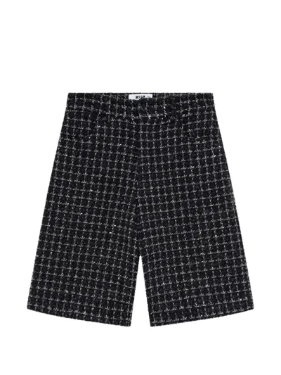 Msgm Tweed-check Tailored Shorts In Black